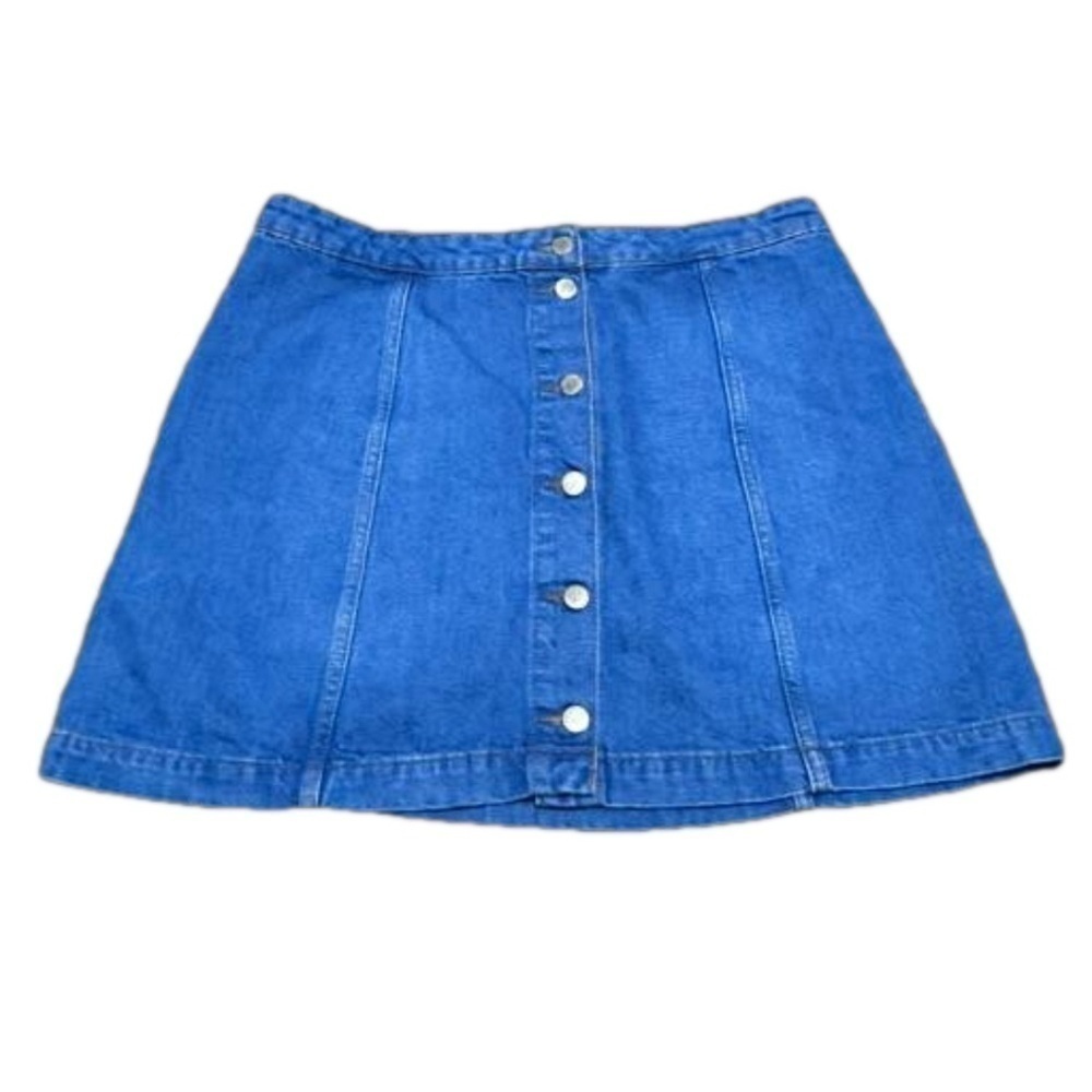 Topshop Moto Denim Blue Jean Button Up Skirt 100% Cotton Women Size W34